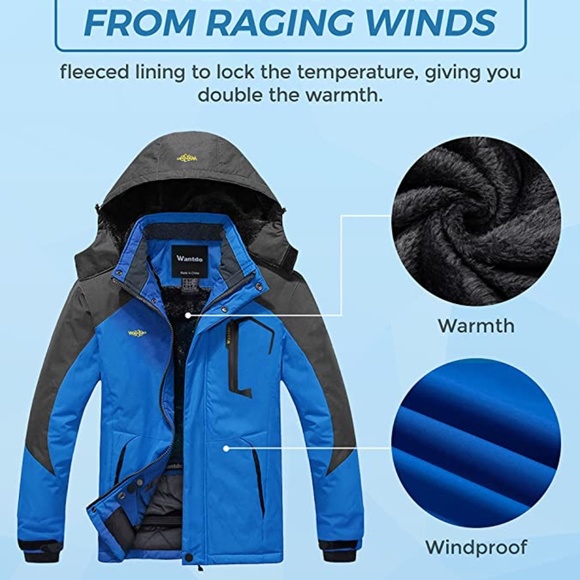 🌸 Wantdo Men's Mountain Waterproof Ski Jacket Windproof Rain  Winter Hooded - Picture 11 of 12